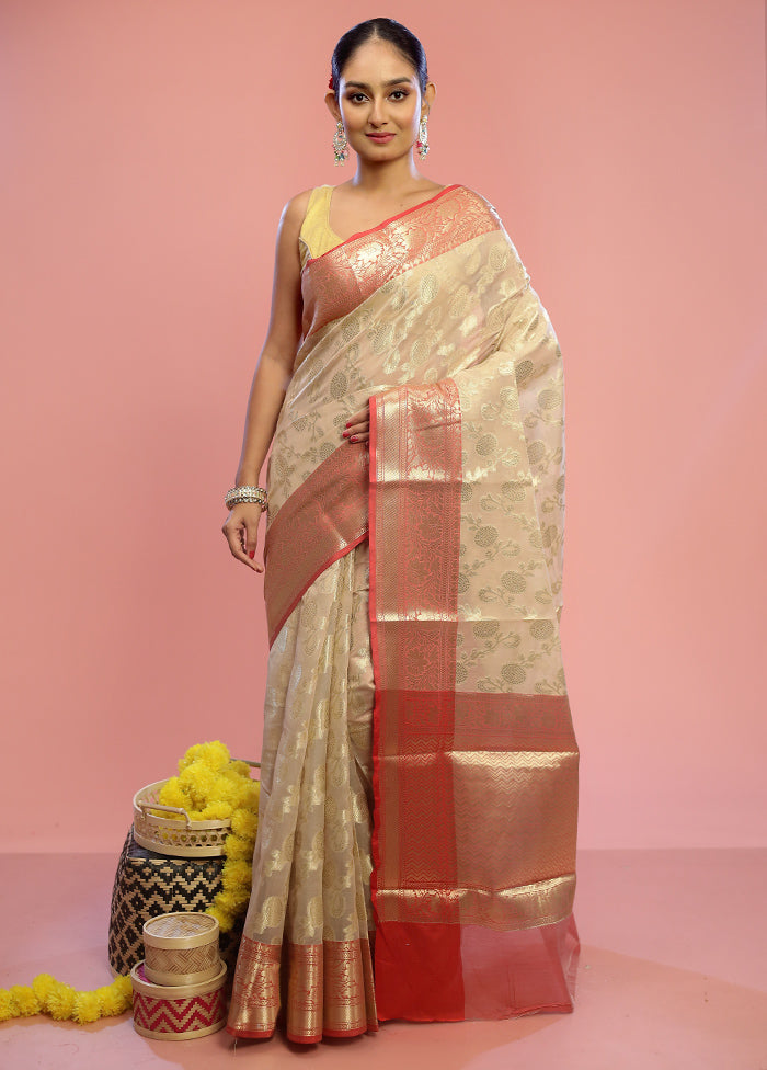 Cream Kora Silk Saree With Blouse Piece - Indian Silk House Agencies