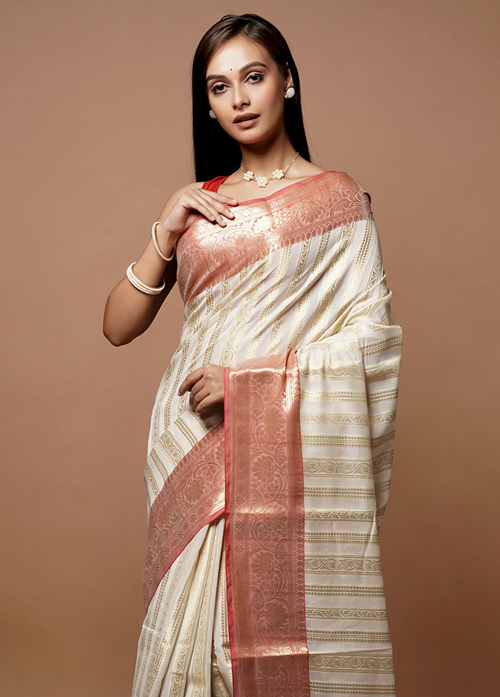 White Kora Silk Saree With Blouse Piece