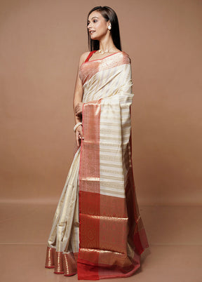 White Kora Silk Saree With Blouse Piece