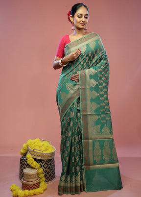 Green Cotton Saree With Blouse Piece - Indian Silk House Agencies