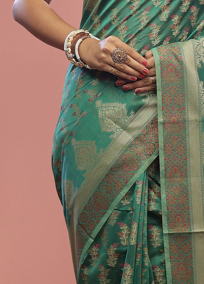 Green Cotton Saree With Blouse Piece - Indian Silk House Agencies