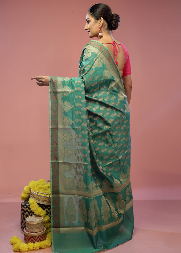 Green Cotton Saree With Blouse Piece - Indian Silk House Agencies