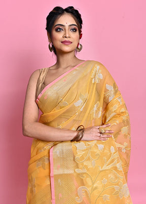 Yellow Organza Saree With Blouse Piece - Indian Silk House Agencies