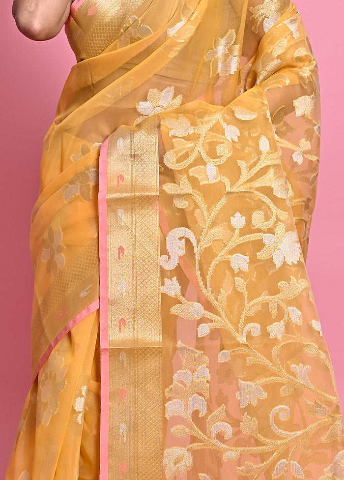 Yellow Organza Saree With Blouse Piece - Indian Silk House Agencies