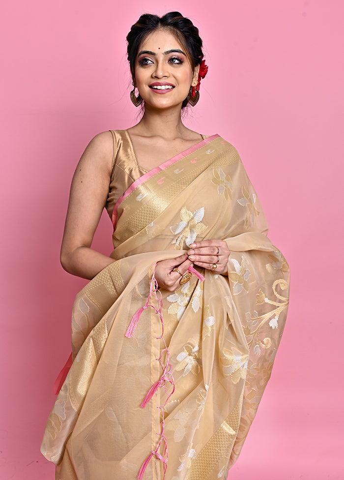 Cream Organza Saree With Blouse Piece - Indian Silk House Agencies