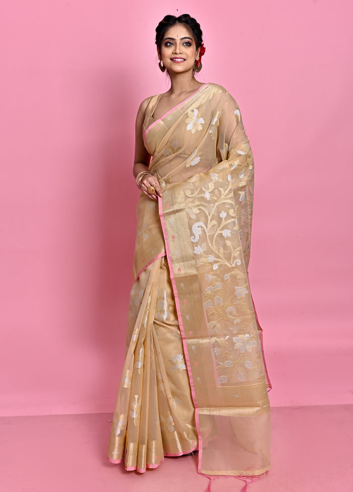 Cream Organza Saree With Blouse Piece - Indian Silk House Agencies