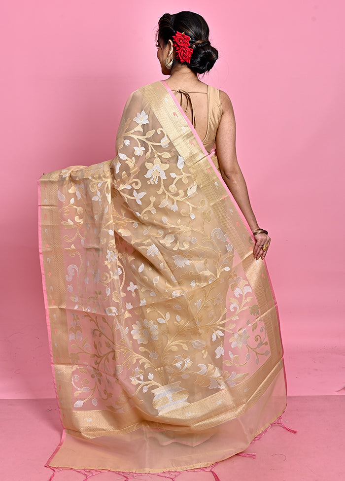 Cream Organza Saree With Blouse Piece - Indian Silk House Agencies