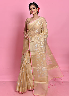 Cream Organza Saree With Blouse Piece - Indian Silk House Agencies