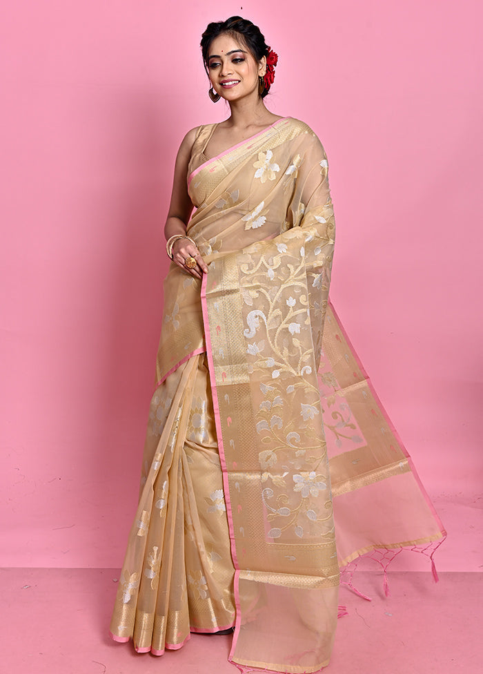 Cream Organza Saree With Blouse Piece - Indian Silk House Agencies