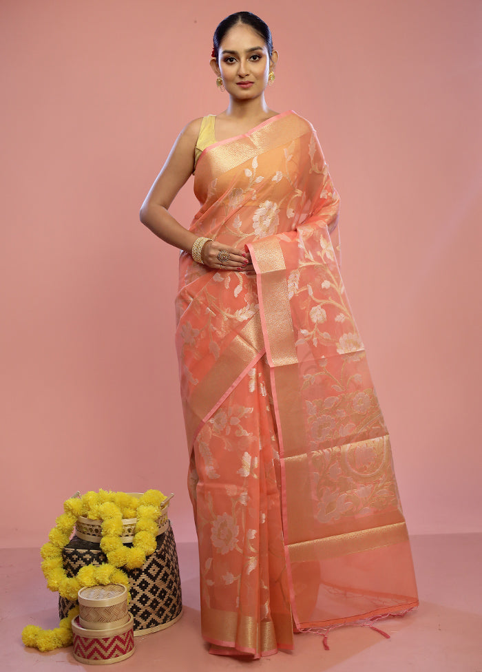 Pink Organza Saree With Blouse Piece - Indian Silk House Agencies