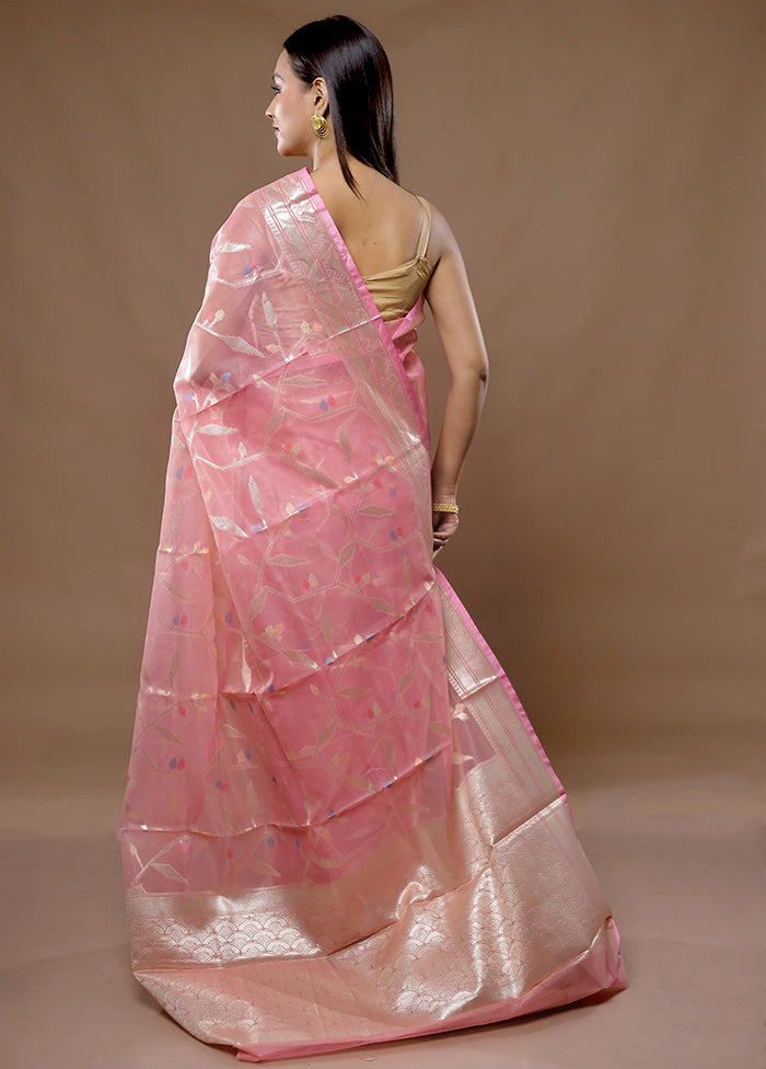 Pink Organza Saree With Blouse Piece - Indian Silk House Agencies