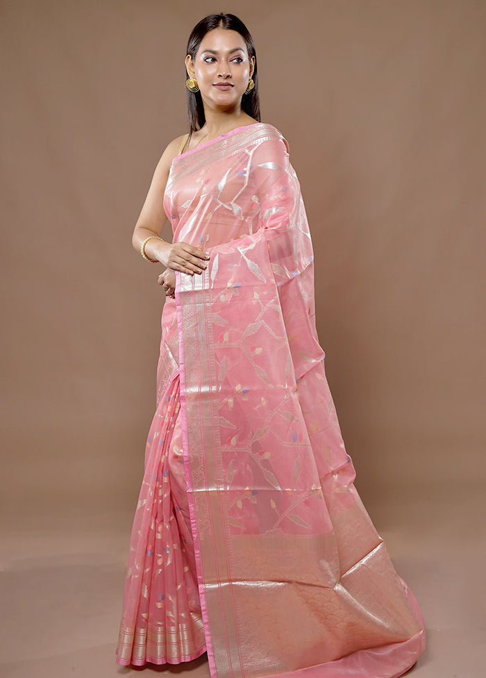 Pink Organza Saree With Blouse Piece - Indian Silk House Agencies