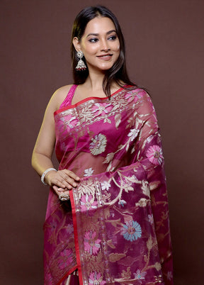 Pink Organza Saree With Blouse Piece