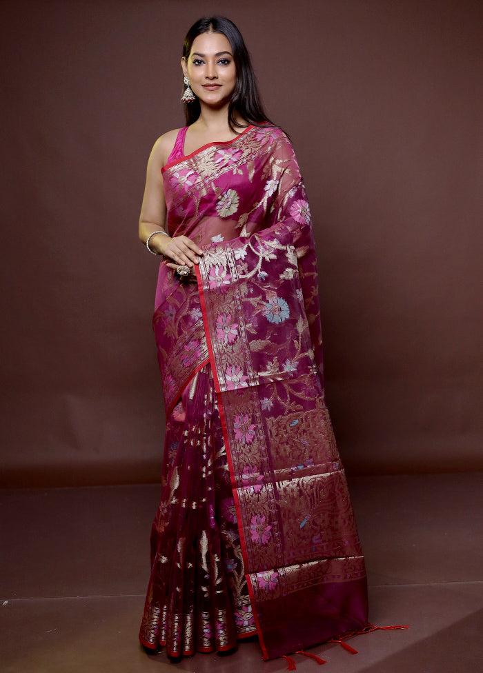 Pink Organza Saree With Blouse Piece