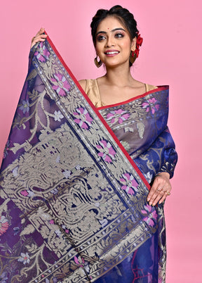 Blue Organza Saree With Blouse Piece - Indian Silk House Agencies