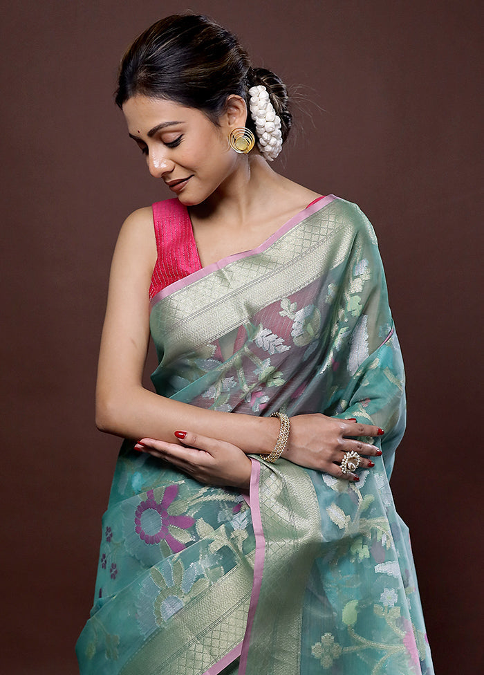 Green Organza Saree With Blouse Piece - Indian Silk House Agencies