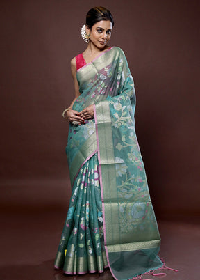 Green Organza Saree With Blouse Piece - Indian Silk House Agencies