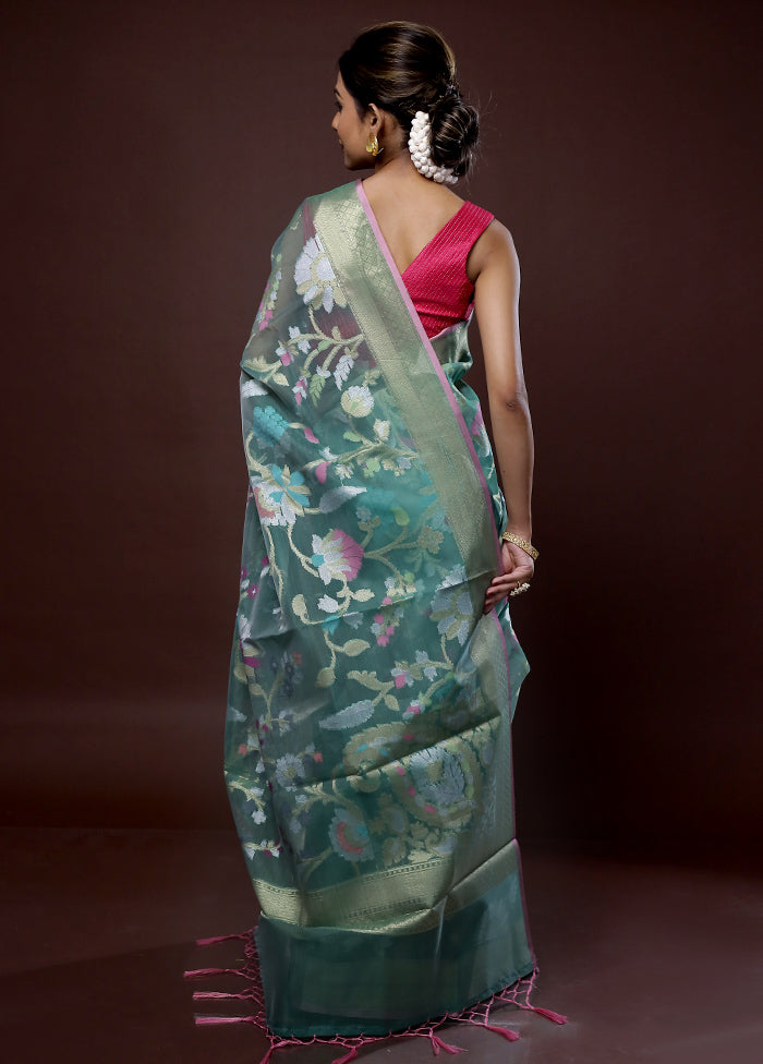 Green Organza Saree With Blouse Piece - Indian Silk House Agencies