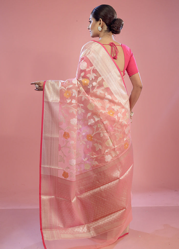 Pink Organza Saree With Blouse Piece - Indian Silk House Agencies