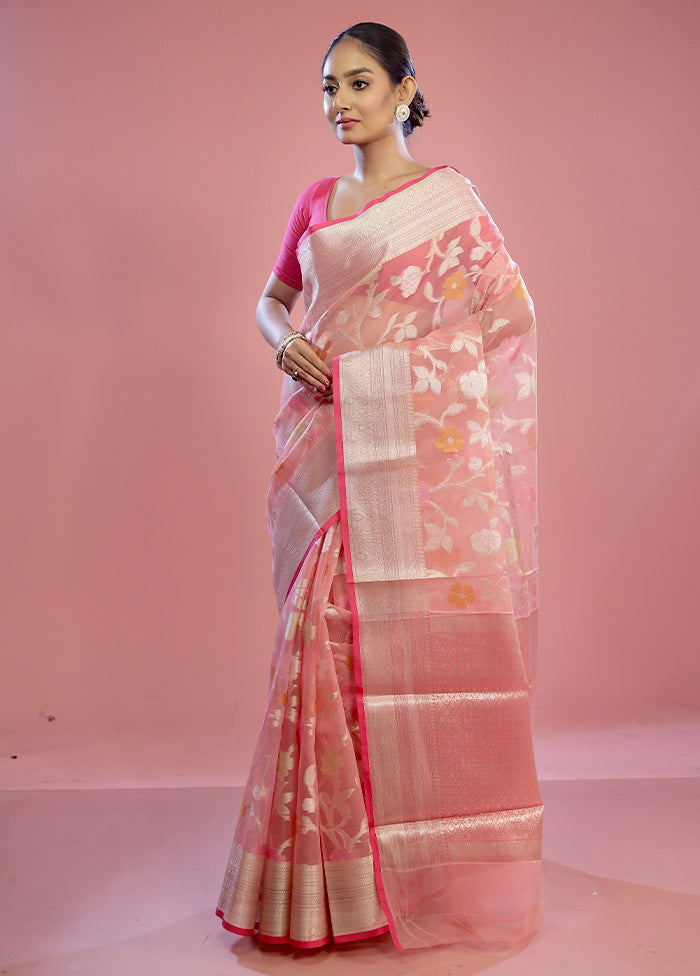 Pink Organza Saree With Blouse Piece - Indian Silk House Agencies