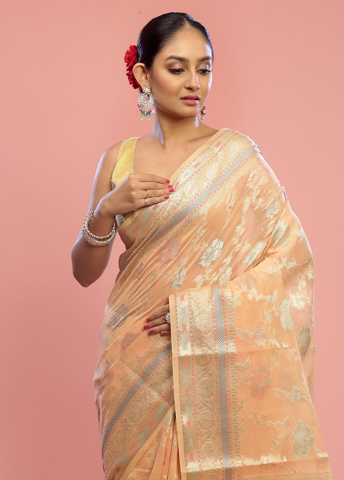 Orange Kora Silk Saree With Blouse Piece - Indian Silk House Agencies