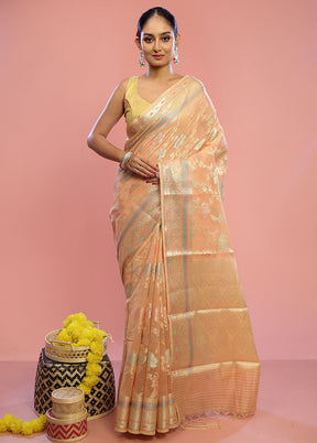 Orange Kora Silk Saree With Blouse Piece - Indian Silk House Agencies