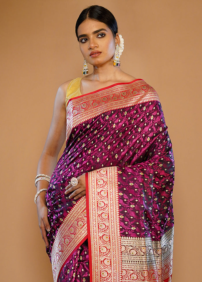 Purple Tanchoi Banarasi Pure Silk Saree With Blouse Piece - Indian Silk House Agencies