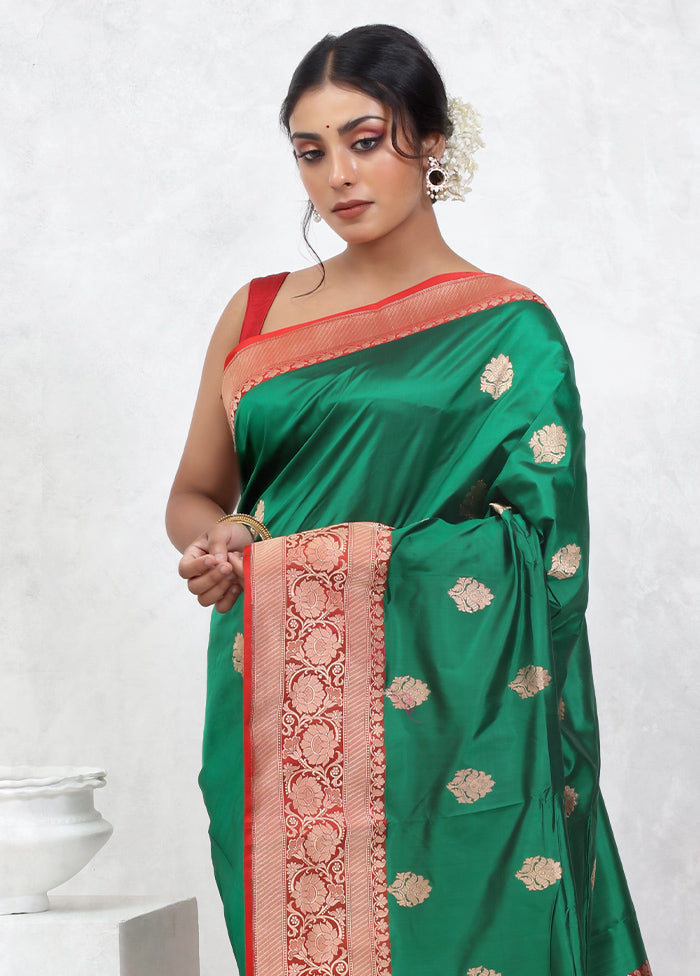 Green Katan Pure Silk Saree With Blouse Piece - Indian Silk House Agencies