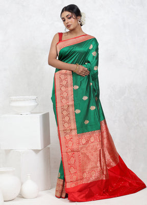 Green Katan Pure Silk Saree With Blouse Piece - Indian Silk House Agencies