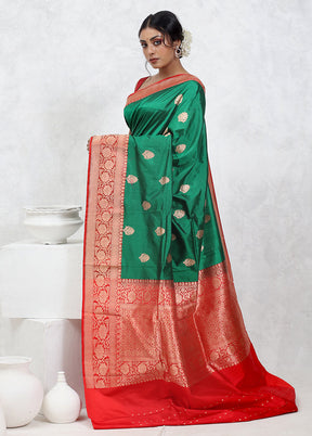 Green Katan Pure Silk Saree With Blouse Piece - Indian Silk House Agencies