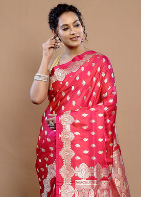 Pink Banarasi Pure Silk Saree With Blouse Piece - Indian Silk House Agencies