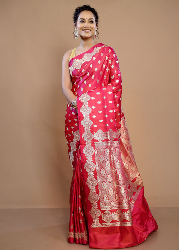 Pink Banarasi Pure Silk Saree With Blouse Piece - Indian Silk House Agencies