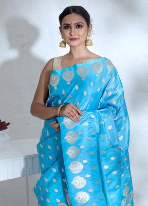 Blue Banarasi Pure Silk Saree With Blouse Piece - Indian Silk House Agencies