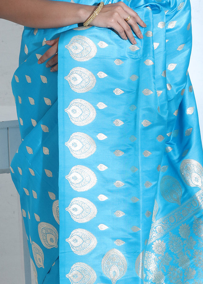 Blue Banarasi Pure Silk Saree With Blouse Piece - Indian Silk House Agencies