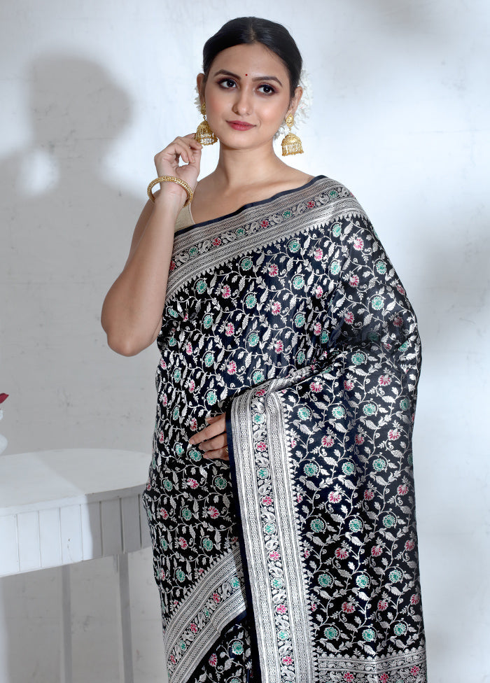 Black Banarasi Pure Silk Saree With Blouse Piece - Indian Silk House Agencies