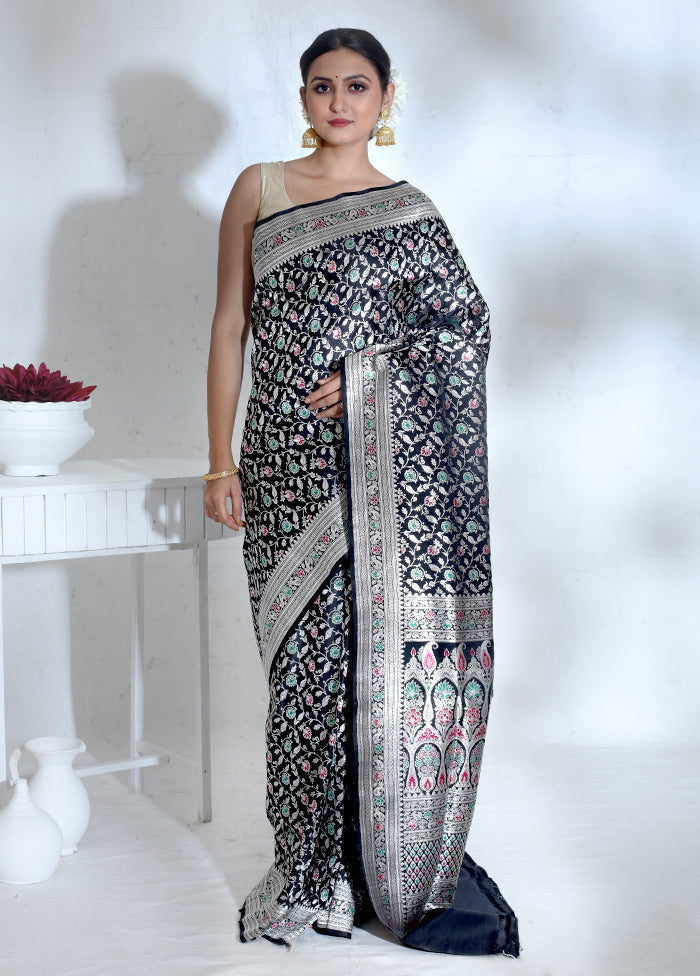 Black Banarasi Pure Silk Saree With Blouse Piece - Indian Silk House Agencies