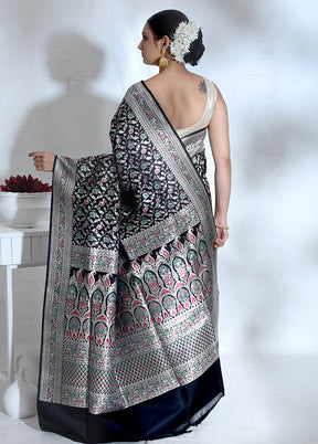 Black Banarasi Pure Silk Saree With Blouse Piece - Indian Silk House Agencies