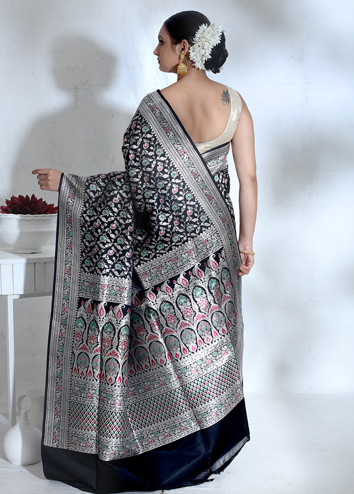 Black Banarasi Pure Silk Saree With Blouse Piece - Indian Silk House Agencies