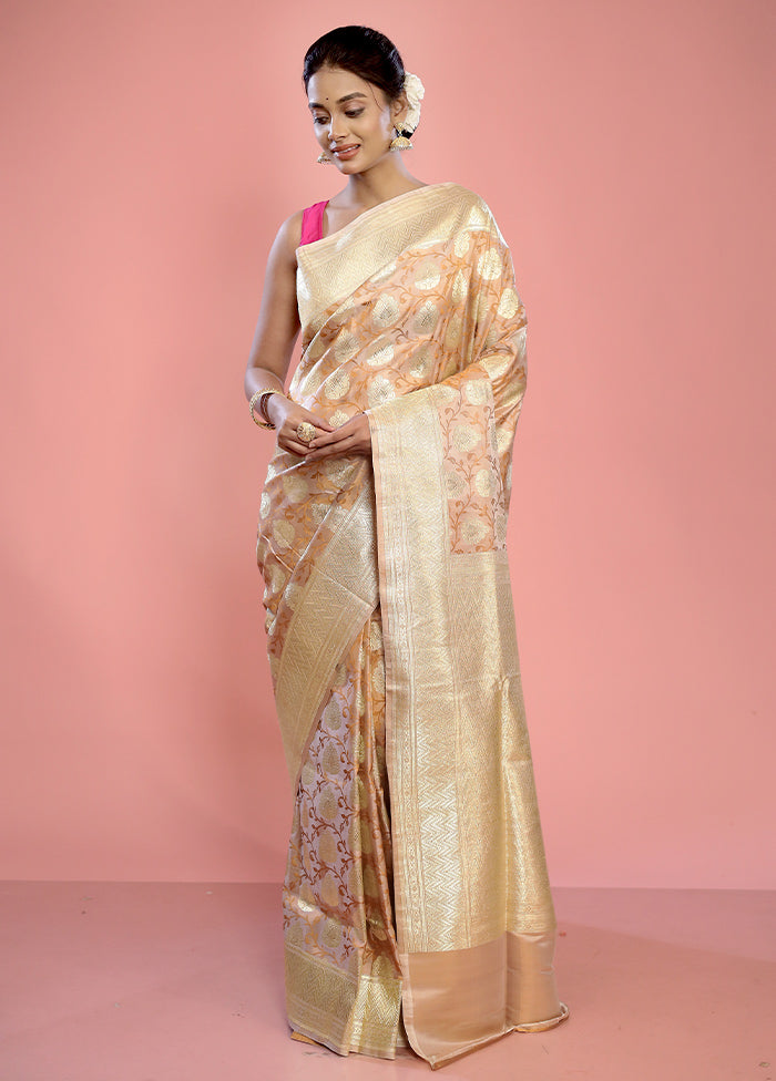 Cream Banarasi Pure Silk Saree With Blouse Piece - Indian Silk House Agencies