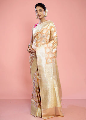 Cream Banarasi Pure Silk Saree With Blouse Piece - Indian Silk House Agencies