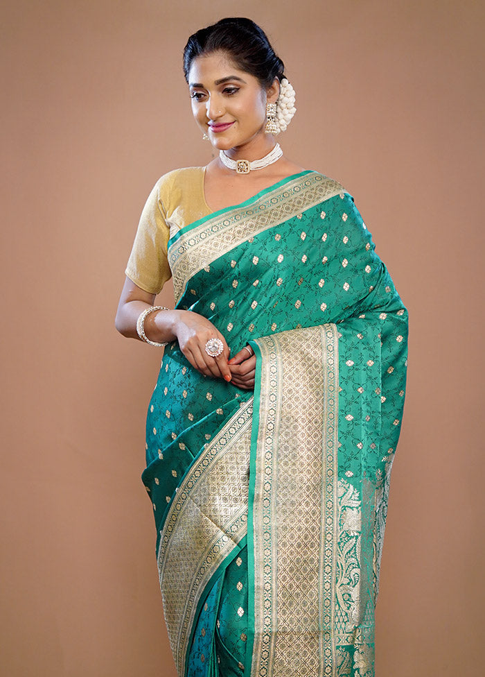 Green Banarasi Pure Silk Saree With Blouse Piece - Indian Silk House Agencies