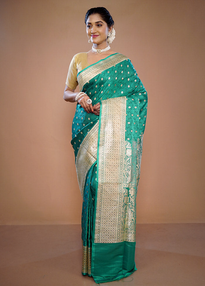 Green Banarasi Pure Silk Saree With Blouse Piece - Indian Silk House Agencies