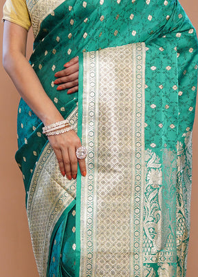 Green Banarasi Pure Silk Saree With Blouse Piece - Indian Silk House Agencies