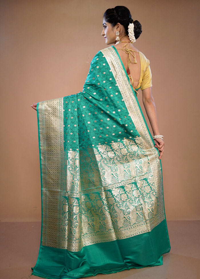 Green Banarasi Pure Silk Saree With Blouse Piece - Indian Silk House Agencies