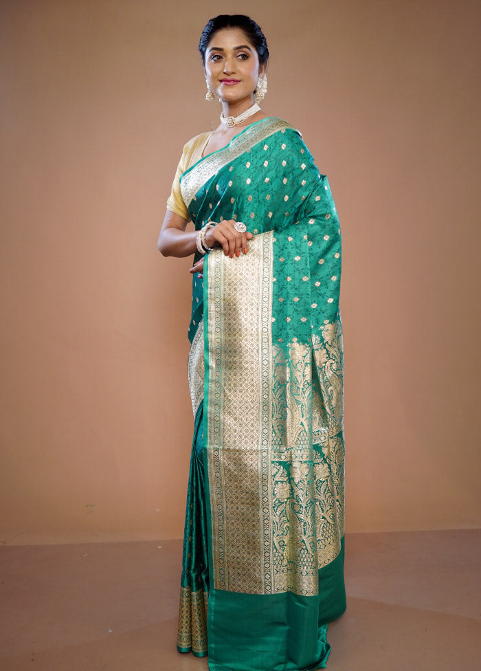 Green Banarasi Pure Silk Saree With Blouse Piece - Indian Silk House Agencies