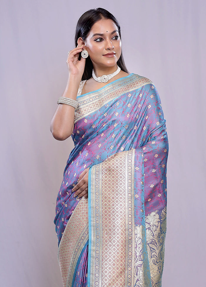 Blue Banarasi Pure Silk Saree With Blouse Piece - Indian Silk House Agencies