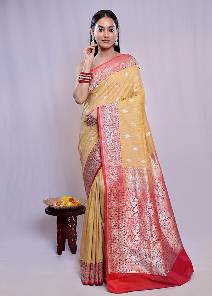 Yellow Tussar Silk Saree With Blouse Piece - Indian Silk House Agencies