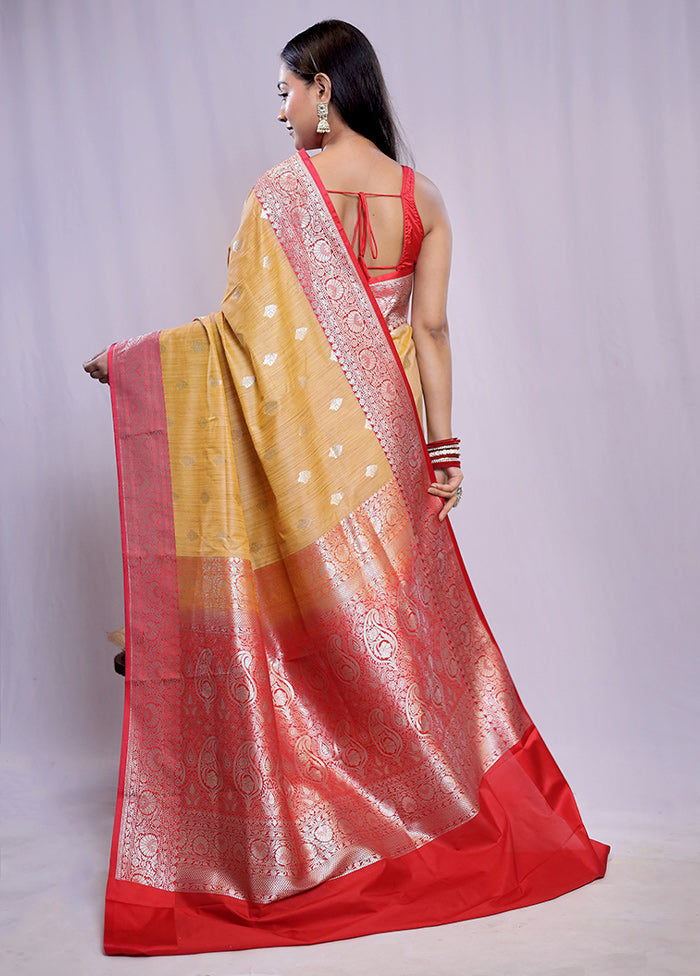 Yellow Tussar Silk Saree With Blouse Piece - Indian Silk House Agencies