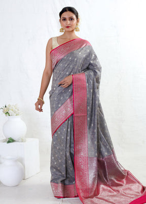 Grey Tussar Silk Saree With Blouse Piece - Indian Silk House Agencies