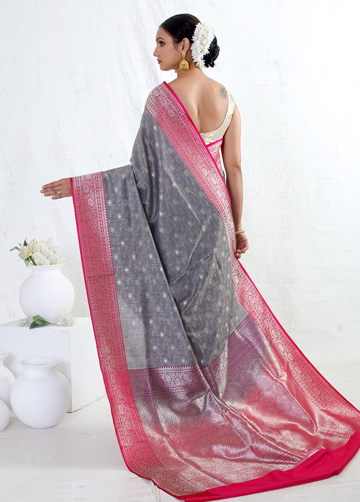 Grey Tussar Silk Saree With Blouse Piece - Indian Silk House Agencies